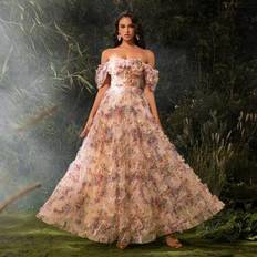 Shein Off-Shoulder Strapless Sheer Mesh Fishbone Flower Backless Dress - Wedding Guest
