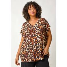 Natural Blouses Roman Curve Animal Print Woven Top - Natural