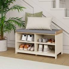 Ash Hallway Furniture & Accessories VonHaus Hallway Organiser Storage Bench Cream 1 Pack Shoe Rack