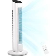 Tower Fans COWSAR 30.71-in 120-Volt Indoor White Oscillating Tower Fan with Remote Battery LS53FAN21WH