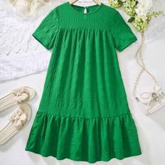 Children's Clothing Shein Tween Girl Textured Fabric Comfortable Casual Loose Vacation Dress - Pink