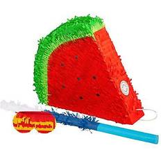 Blue Piñatas Fax Potato 3pc Watermelon Pinata Set with Stick and Blindfold Blue Stick