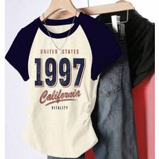 Children's Clothing Shein Summer Vintage 1997 Print Pattern Girls Crew Neck Short Sleeve Raglan Sleeve Casual T-Shirt