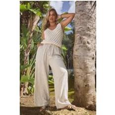 Linen Trousers Yours Stripe Linen Tie Front Trousers - White