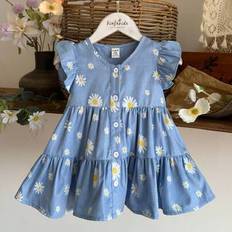 Children's Clothing Shein Baby Girl One Piece Casual Vacation Floral Pattern V-Neck Dress - Summer