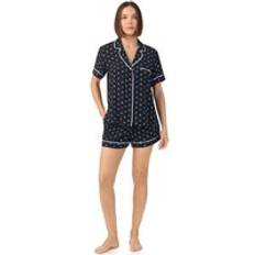 Breezing Through Short Sleeve Notch Top & Boxer Sleep Set - Black