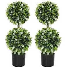 White Artificial Plants Homcom Set of Two 70cm Decorative Lavender Ball Tree Plants with Pots Artificial Plant