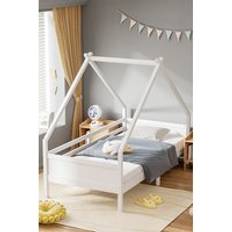 Living and Home White Core Board Cabin Pine Bed 197 x 97 x 153 cm
