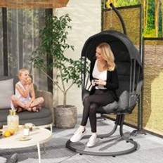 Garden Chairs OutSunny Hanging Egg Chair with Stand Retractable Canopy Grey