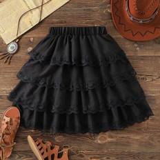 128/134 Kjolar Barnkläder Shein Tween Girls Wildeya Layered Spets Volanger - Svart