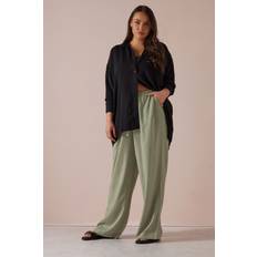 Yours Linen Tie Front Trousers - Olive