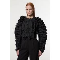 Karen Millen S Jackets Karen Millen Figure Form Bandage Knit Woven Rosette Detail Jacket - Black