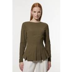 Karen Millen Blouses Karen Millen Pleated Long Sleeve Open Back Detail Woven Blouse - Olive