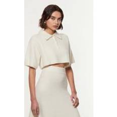 Wool Polo Shirts Karen Millen Alpaca Wool Fluffy Knit Polo Top - Ivory