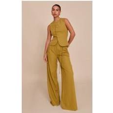 Tailored wide leg trousers PrettyLittleThing Deep Mustard Tailored Tie Detail Woven Wide Leg Trousers - Mustard
