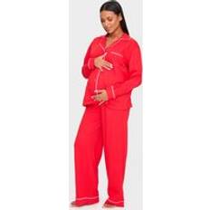 PrettyLittleThing Maternity Red Jersey Piping Detail Long Pj Set