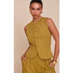 Yellow Vests PrettyLittleThing Deep Mustard Tailored Woven Waistcoat - Mustard