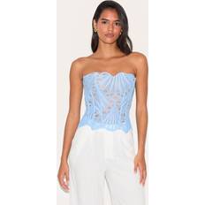 Corsets PrettyLittleThing Corset Dentelle Texturée Transparente Fleurie - Bleu Ciel