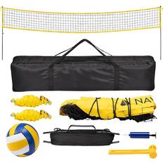 Navaris Professionellt volleybollset – bärbart volleybollnät – med gränslinjer och boll – för trädgården eller strandvolleyboll – bärväska ingår