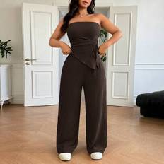 Stretch Suits Shein Plus Size Casual Textured Print Sleeveless Asymmetric Crop Top - Spring/Summer
