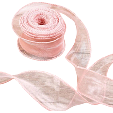 Shein Gift Wrap Ribbons Semi Transparent Organza Ribbon with Curled Edge Pink
