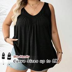 6XL Tank Tops Shein Plus Size Women's Green V-Neck Loose Fit Cami Top