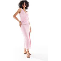Stradivarius Linen Blend Midi Skirt - Pastel Pink