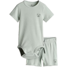 18-24M Other Sets H&M Rribbed Cotton Set - Dusty Green/Bear (1147423017)