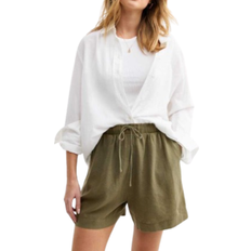 New Look Linen Blend Drawstring Waist Shorts - Green