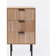 Pines Bedside Tables OHS Ribbed 3 Drawer Wood Bedside Table 24x36cm