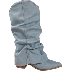 Women High Boots Shein New Western-Style Pointed Toe Stacked Knee-High Cowboy Boots For Women, Retro Flared Shaft High Heel Riding Boots