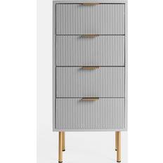 OHS Ribbed 4 Drawer Wood Light Grey Bedside Table 24x36cm
