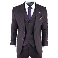 Men - Purple Suits Truclothing Herringbone Tweed 3 Piece Suit - Purple