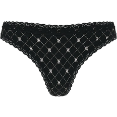 Victoria's Secret The Lacie Cotton Lace Waist Thong - Black Logo Diamond