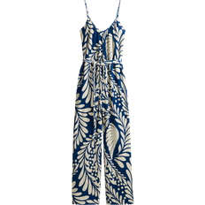 H&M Jumpsuit With Tie Belt - Blue/Cream Patterned