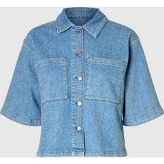Denim/Jeansstof Skjorter Selected Denim Kortærmet Skjorte