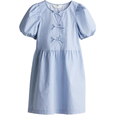 H&M Girls Blue Puff-Sleeved Cotton Dress - Blue