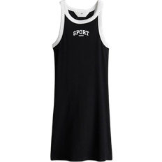Kleider H&M Ribbed Cotton Dress - Black/Sport Games (1273931001)