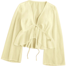 XS Blouses Shein Soleia holiday casual plain blouse with V-neck, puff sleeves and wide hem