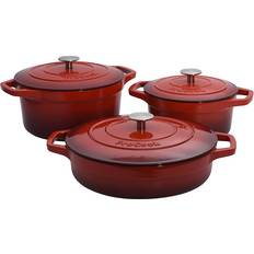 Procook 3 Piece Red Cast Iron Set Cookware Set with lid 3 Parts