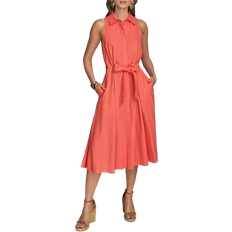 Donna Karan Tie Waist Shirtdress - Spring Melon