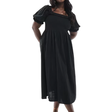 New Look Curve Milkmaid Puff Sleeve Midi Dress - Black