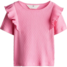H&M Flounce Trimmed Cotton Top - Pink