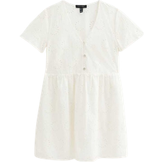 New Look Broderie Anglaise V Neck Mini Dress - White