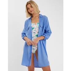 Blue Swimsuit Cover-Ups & Sarong Wraps Accessorize Long Sleeve Beach Shirt - Light Blue