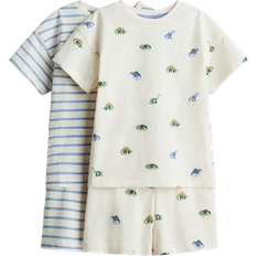 H&M Bomullspyjamas 2-pack - Crèmevit/Dinosaurier