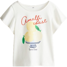 H&M Flutter-Sleeved Cotton Top - White/Amalfi Coast (1290744002)