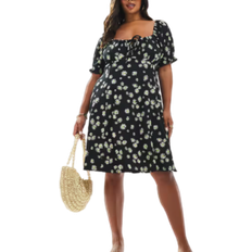 New Look Curve Daisy Print Milkmaid Mini Dress - Black