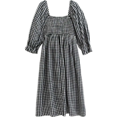 New Look Curves Gingham Print Shirred Bust Midi Dress - Black