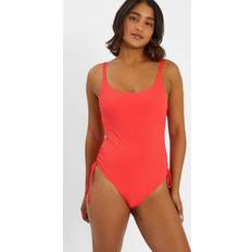 Orange Swimsuits Accessorize Rib Tie-Side Swimsuit - Coral